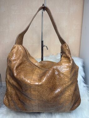 Furla Cognac Snake-Embossed Hobo Bag